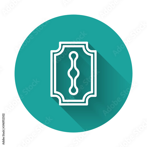 White line Blade razor icon isolated with long shadow. Green circle button. Vector Illustration