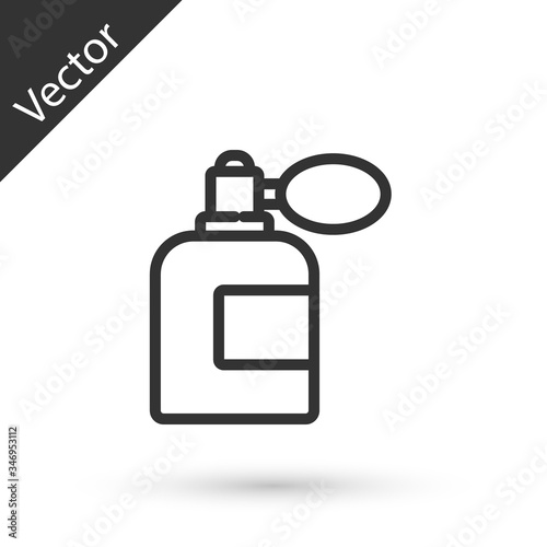 Grey line Aftershave bottle with atomizer icon isolated on white background. Cologne spray icon. Male perfume bottle.  Vector Illustration