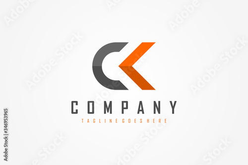 Abstract Initial Letter C and K Linked Logo. Geometric Linear Style isolated on White Background. Usable for Business, Technology and Building Logos. Flat Vector Logo Design Template Element.