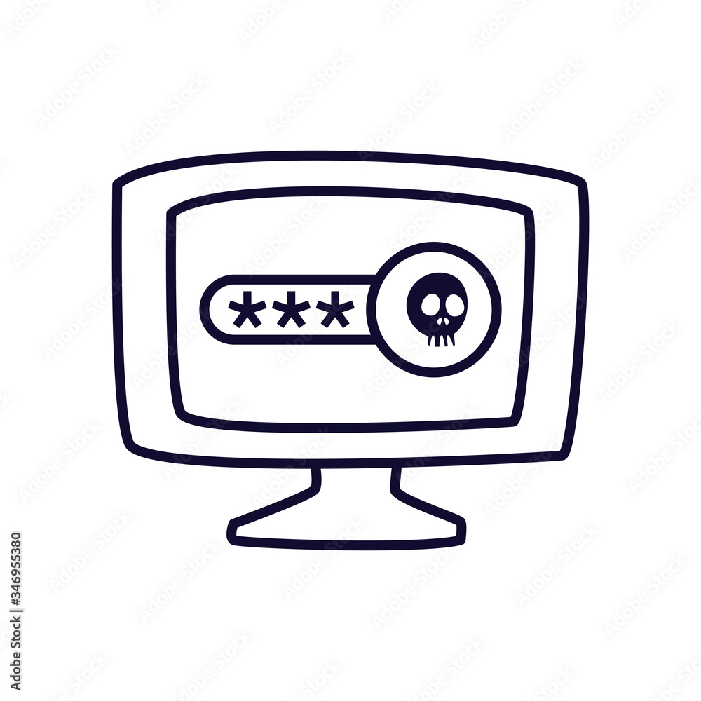 Computer with skull line style icon vector design Computer with skull line style icon vector design