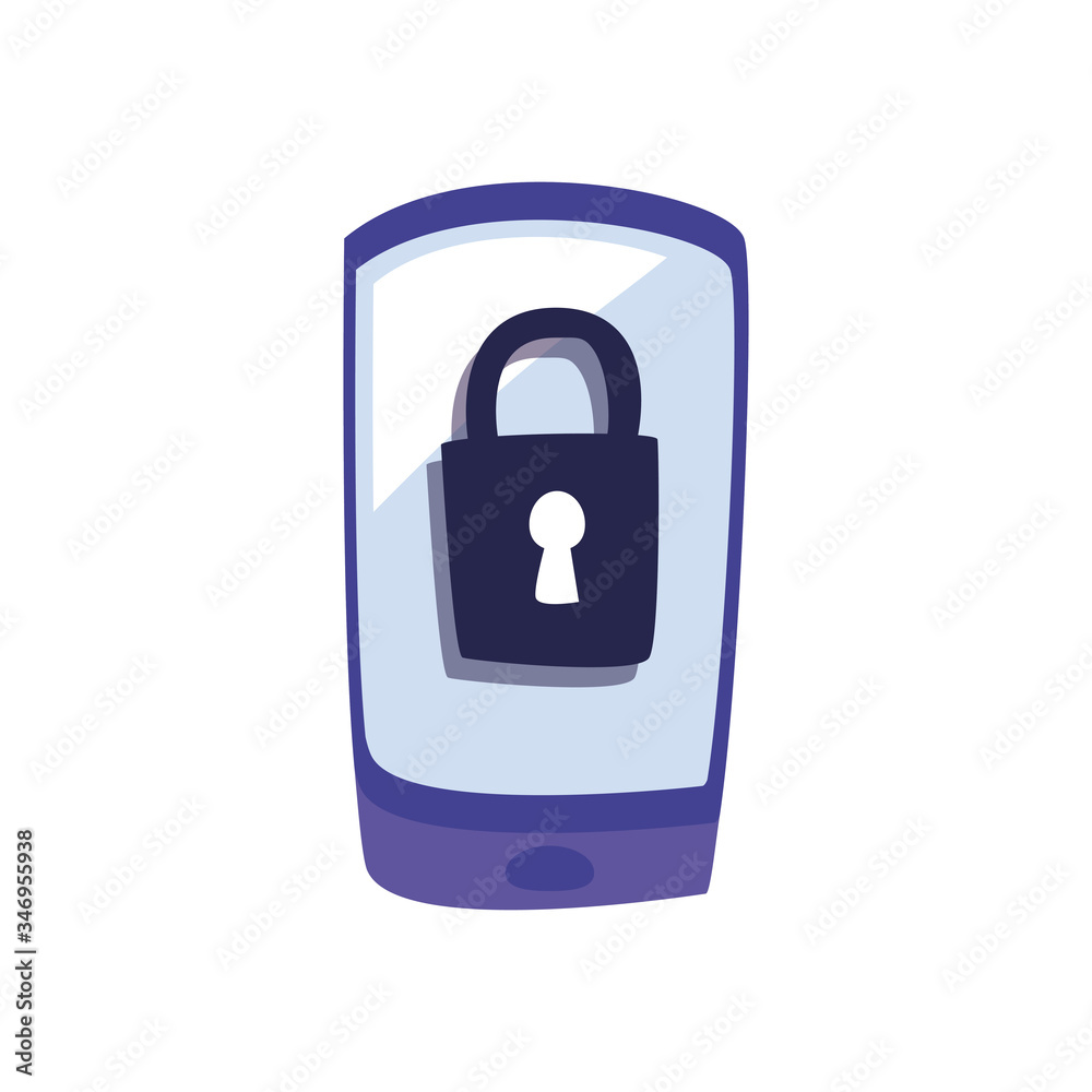 Padlock inside smartphone flat style icon vector design Padlock inside smartphone flat style icon vector design