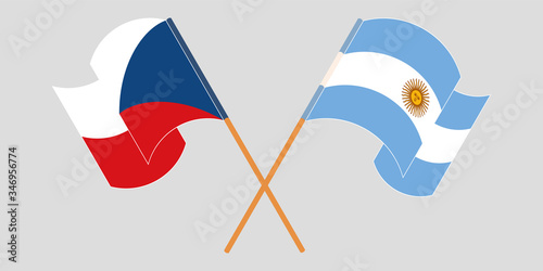 Crossed and waving flags of Czech Republic and Argentina