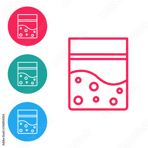 Red line Plastic bag of medicinal cannabis icon isolated on white background. Health danger. Set icons in circle buttons. Vector Illustration