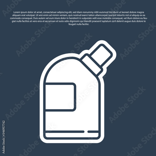 Blue line Plastic bottles for laundry detergent, bleach, dishwashing liquid or another cleaning agent icon isolated on blue background.  Vector Illustration