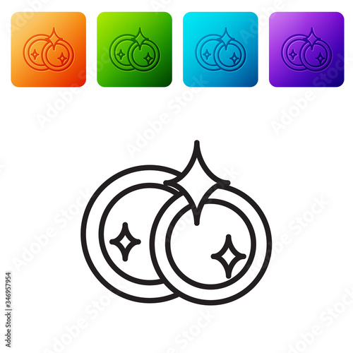 Black line Washing dishes icon isolated on white background. Cleaning dishes icon. Dishwasher sign. Clean tableware sign. Set icons in color square buttons. Vector Illustration