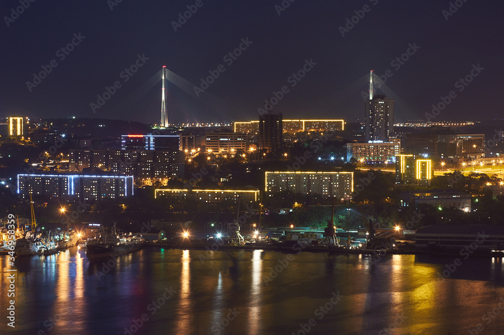 Russian bridge, Vladivostok, Russia. View of the bridge at night. Russian bridge, Vladivostok, Russia. View of the bridge at night.