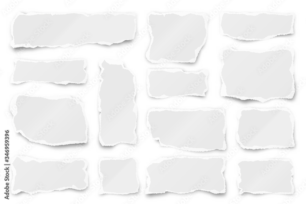 Ripped paper strips. Realistic crumpled paper scraps with torn edges. Shreds of notebook pages. Vector illustration. Ripped paper strips. Realistic crumpled paper scraps with torn edges. Shreds of notebook pages. Vector illustration.