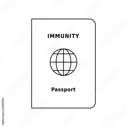 Immunity passport line icon. Travel document as a proof that a person is immune to a disease. Risk free certificate for COVID 19. Black outline on white background. Vector illustration, flat, clip art