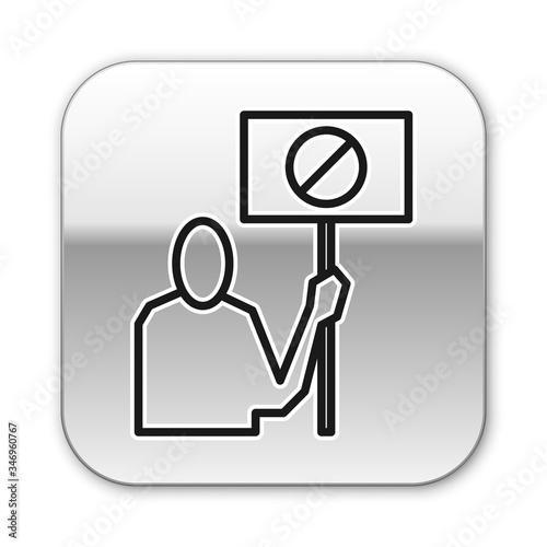 Black line Nature saving protest icon isolated on white background. Earth planet protection, environmental issues demonstration. Silver square button. Vector Illustration