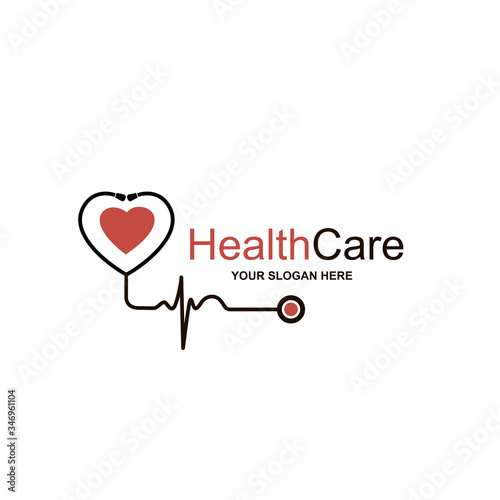 abstract medical halth care icon with stethoscope and heart isolated on white background