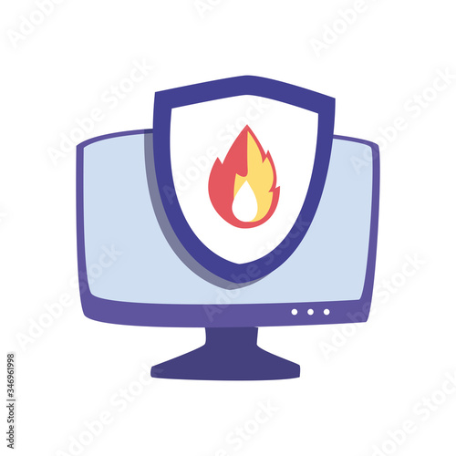 Computer with flame flat style icon vector design