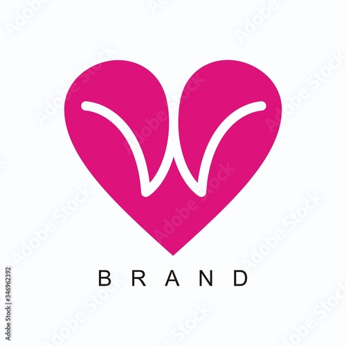 Letter w and love logo design concept