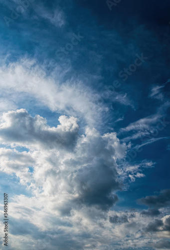 Natural background. Gray and blue spring stormy clouds