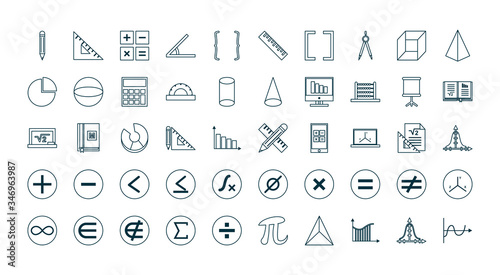 Math line style icon set vector design