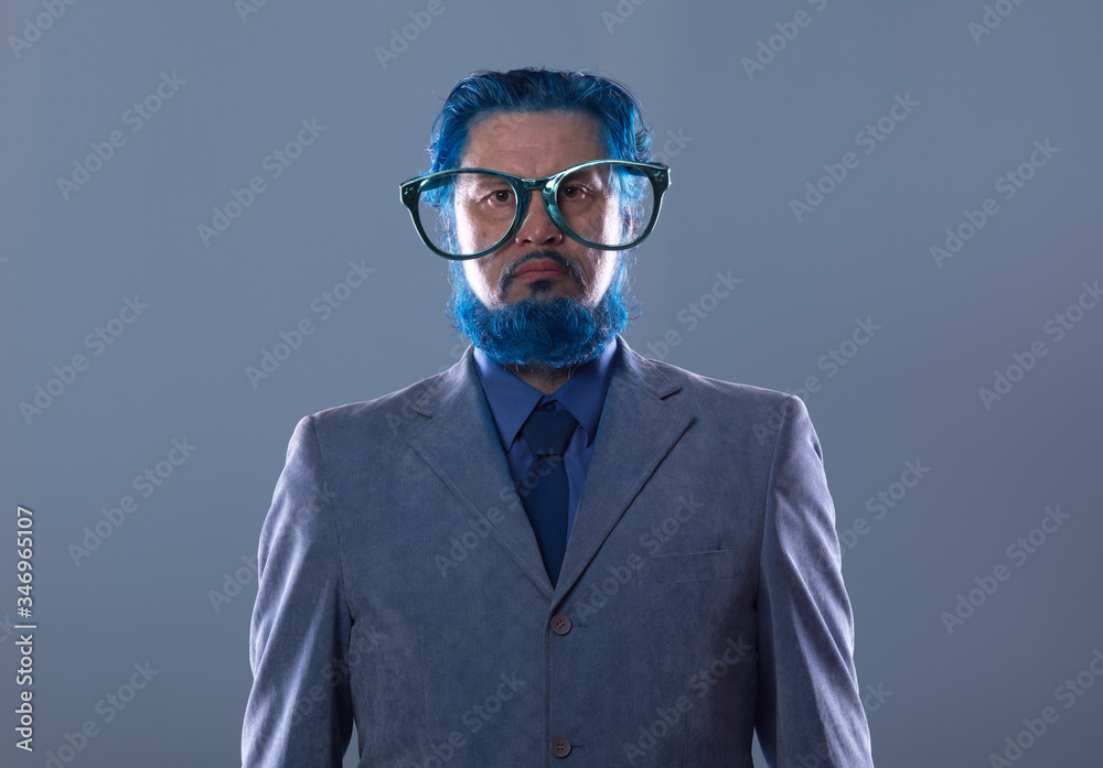 portrait of a cheerful blue man with a blue beard portrait of a cheerful blue man with a blue beard