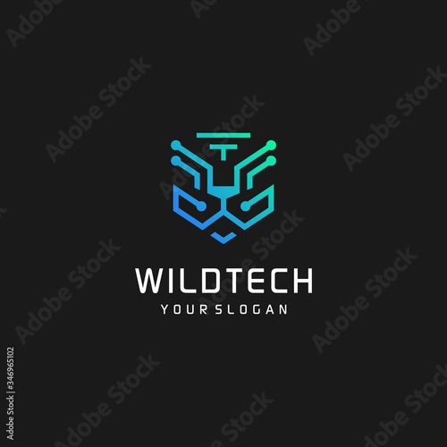 Photography Wild tech big cat logo design illustration Premium Vector