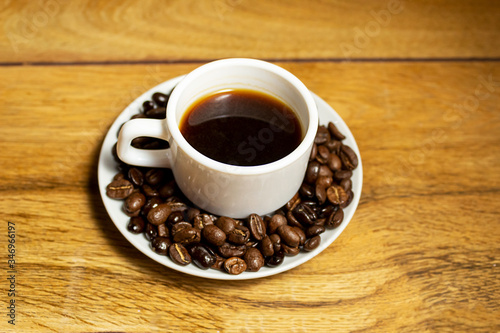 cup of coffee on a wood