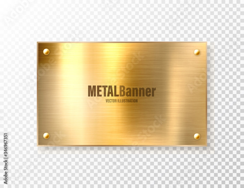Realistic shiny metal banner. Brushed steel plate. Polished copper metal surface. Vector illustration.