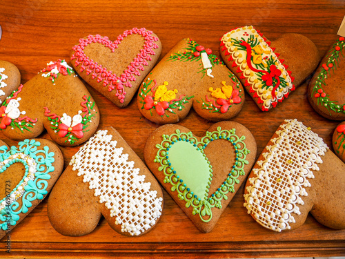 Decorated gingerbread cookies in Torun, Poland