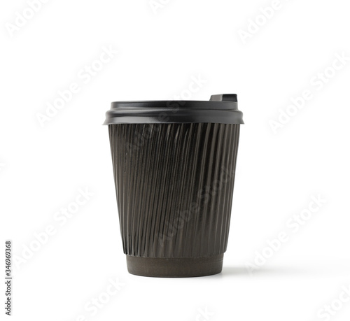 disposable hot drink paper cup with lid isolated on white background