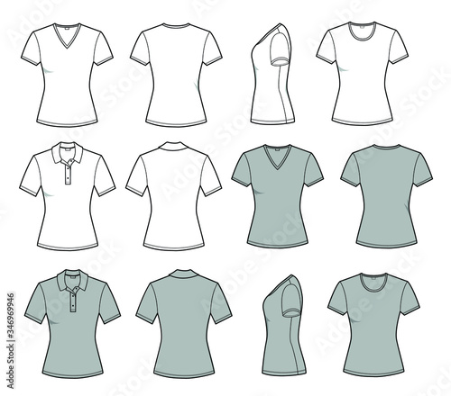 Women t-shirts. Vector casual fashion clothes isolated on white
