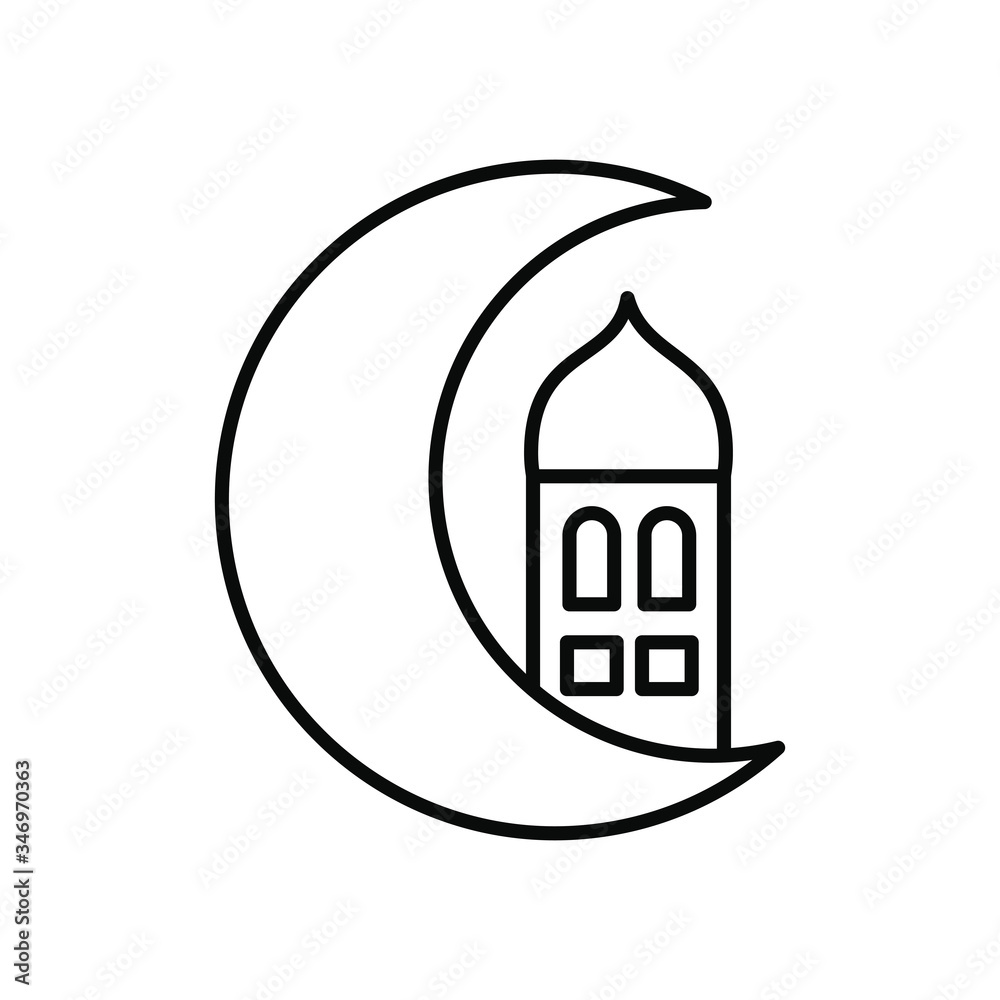 crescent moon and mosque icon, line style