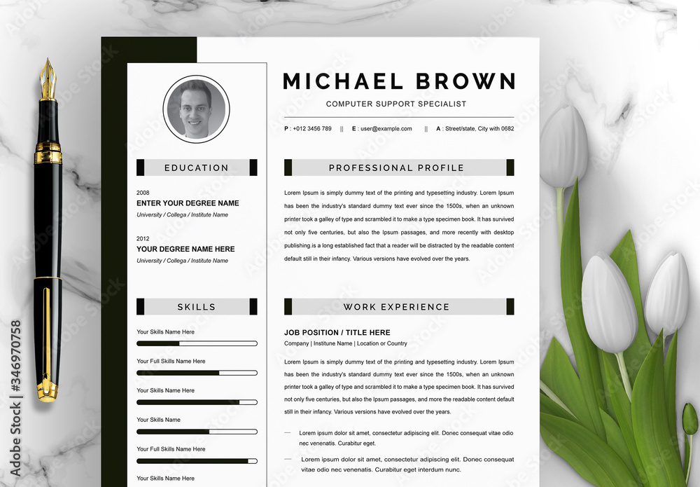 Creative Resume and Cover Letter Layout Set with Photo Placholder Stock ...
