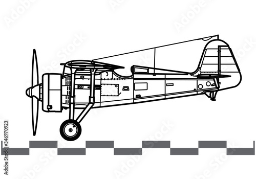 PZL P.11. World War 2 fighter aircraft. Side view. Image for illustration and infographics. 