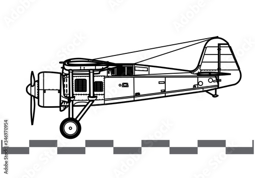 PZL P.24. World War 2 fighter aircraft. Side view. Image for illustration and infographics. 