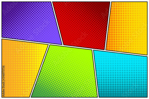 Cartoon comic backgrounds set. Comics book colorful poster with halftone elements. Retro Pop Art style. Vector illustration.