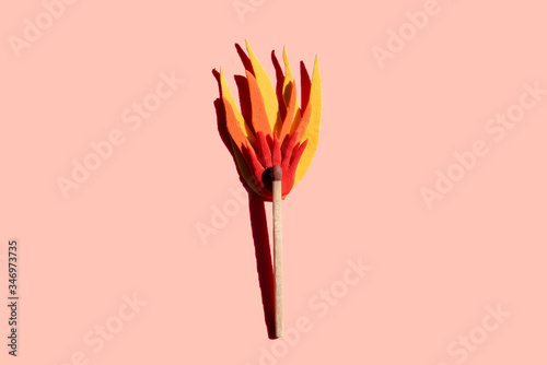 Studio shot of single match with fake flames