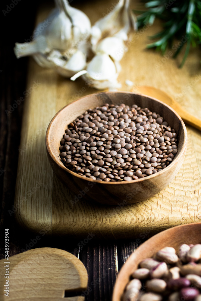 Bowl of brown lentils