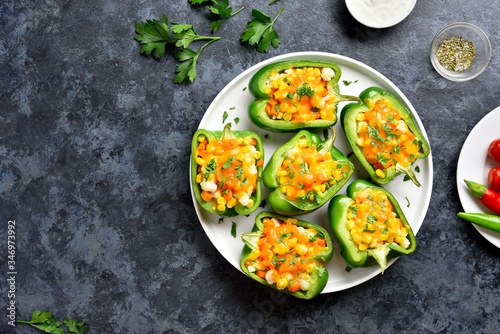 Baked green bell peppers