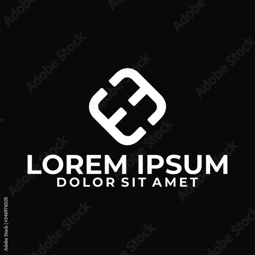 Inital letter H, EE or E3 logo template with simple negative space illustration in flat design monogram symbol
