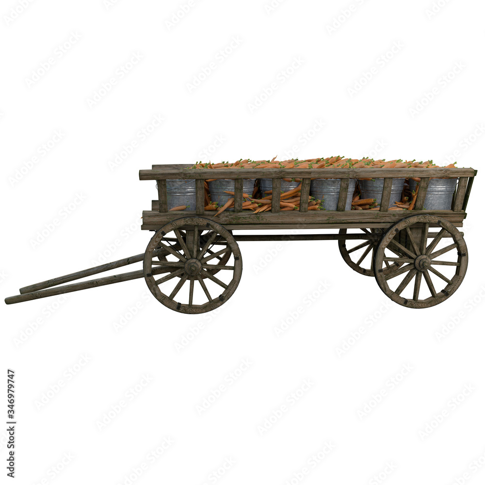 Fototapeta premium harvest of carrots in a wooden cart