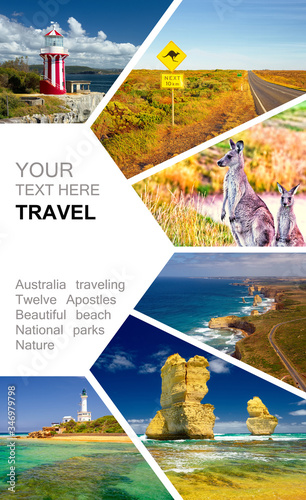 Photo collage of Australia. Great Ocean Road. Twelve Apostles. Travel photo