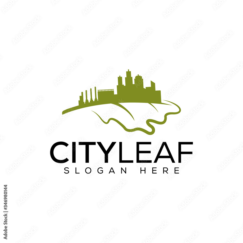 simple city and leaf design logos