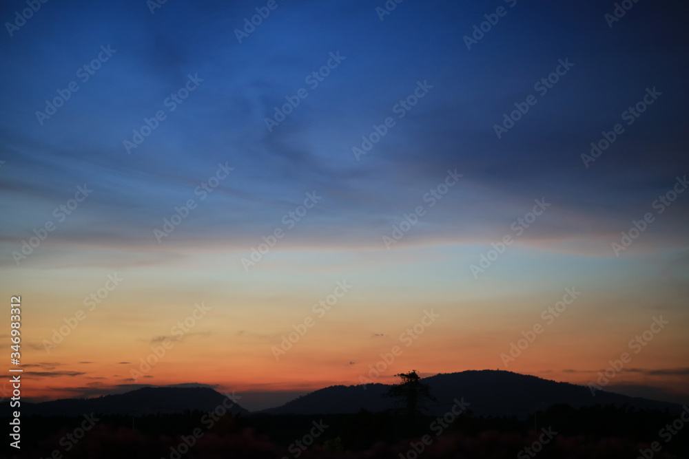 Natural background, Sunset sky above mountains., Twilight sky over mountain 