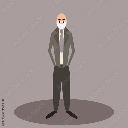 
A man in a suit with a protective mask vector illustration