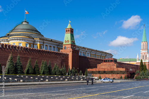 Lenin's Mausoleum at the Kremlin wall in Red Square photo