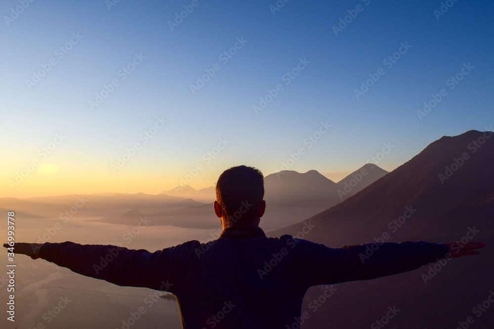 Freedom in Indian´s nose viewpoint on the lake atitlan at dawn Freedom in Indian´s nose viewpoint on the lake atitlan at dawn