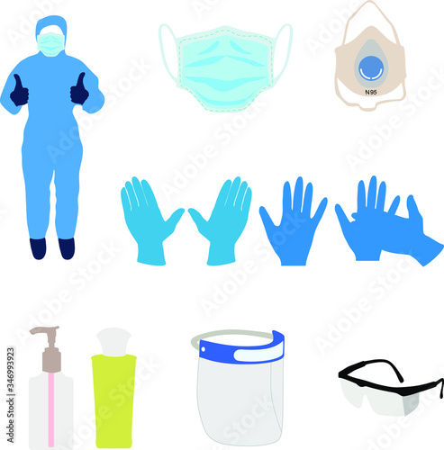 Set Of Coranavirus protection equipment. Vector