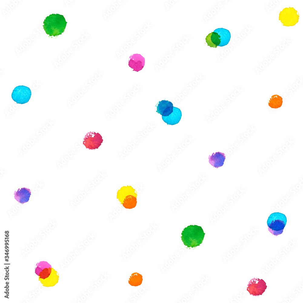 Colorful confetti seamless pattern isolated on white background. Made from watercolor hand-painted elements.