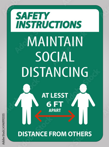 Safety Instructions Maintain Social Distancing At Least 6 Ft Sign On White Background Vector Illustration EPS.10