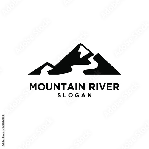 simple black mountain river abstract luxury logo icon design vector