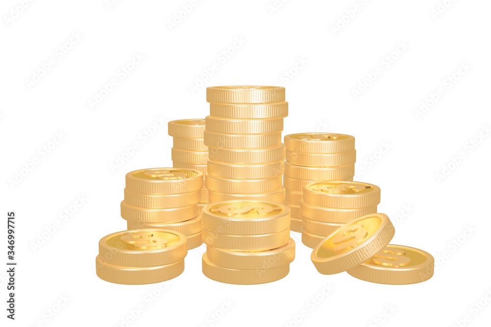 Stack of golden coins isolated on white background with clipping path ...