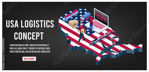 Modern isometric concept of USA transportation with Global Logistics, Warehouse Logistics, Sea Freight Logistics. Easy to edit and customize. Vector illustration