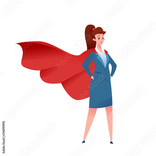 Vector business woman red cape super hero