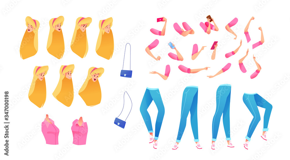 Vector young girl animation cute woman body parts