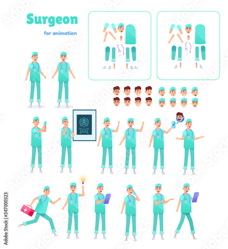 Vector flat surgeon doctor animation creation set